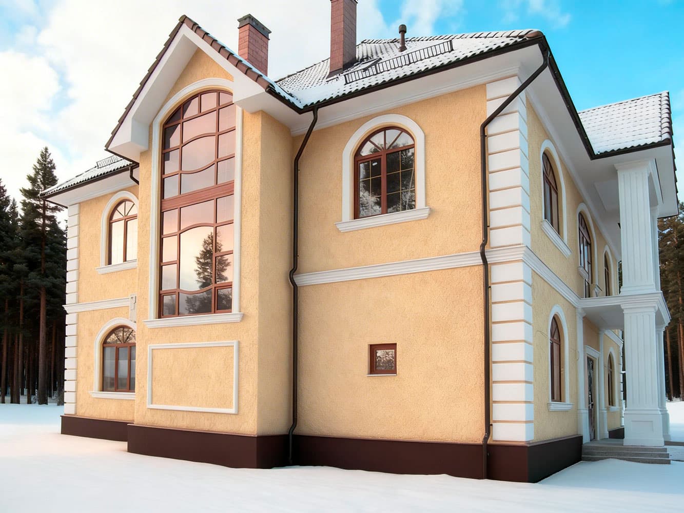 Профессиональное утепление и отделка частного дома по технологии мокрого фасада. Комплекс работ включает подготовку основания, крепление теплоизоляции (минеральная вата/ППС), армирование сеткой и нанесение финишного декоративного слоя. Обеспечиваем отличную теплоизоляцию и эстетичный внешний вид вашего коттеджа. Работы под ключ с гарантией от компании «КровляФасадСистема» в СПб и области.